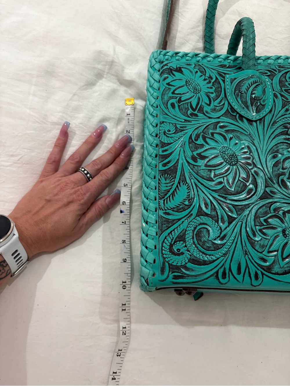 American Darling Turquoise Hand Tooled Leather Conceal Carry bag - Picture 8 of 12